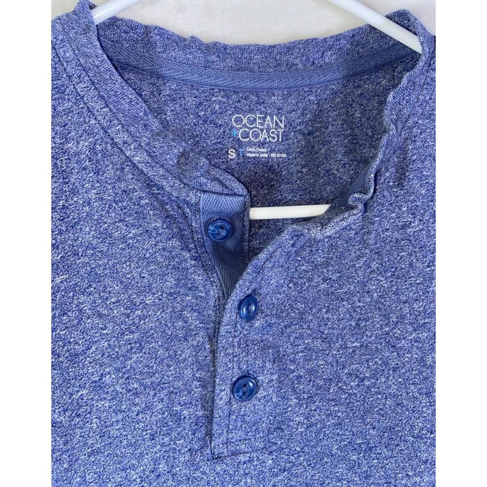 Ocean + Coast Men’s Small Longsleeve Heathered Blue Henley Tshirt EUC
